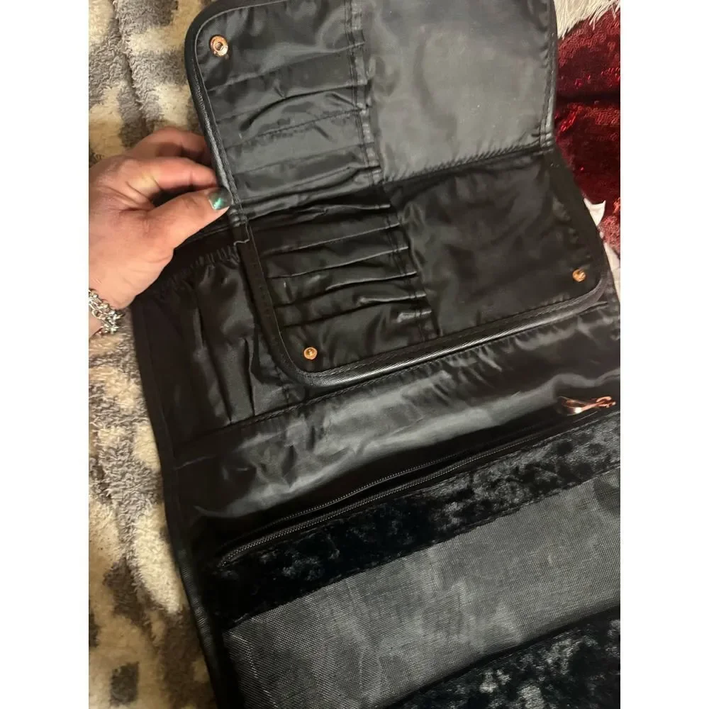 Isabella scott nwt black crushed velvet travel cosmetic beauty case pouch bag